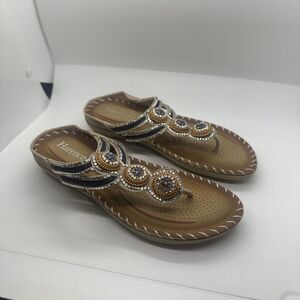 Harence Summer Casual Boho Flat Sandals Beach Comfortable Beaded Braided Sz 6.5